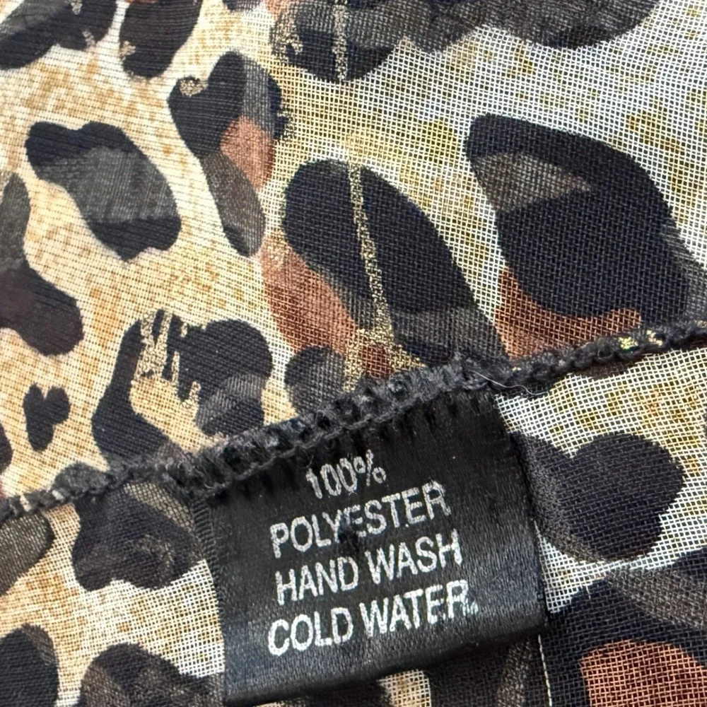 Leopard Print Sheer Scarf Gold Metallic Thread Lightweight Rectangular‎ Wrap USA